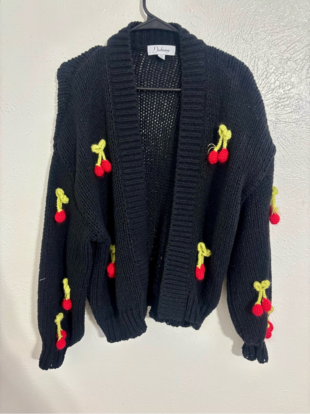 Duchamp Black Chunky Knit Cherry Cardigan One Size